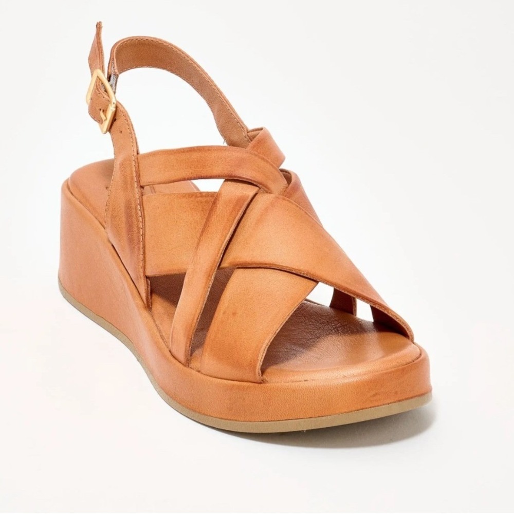 Miz Mooz Pennie Leather Wedges 9 Tan Excellent Platform Ankle Strap Sandal